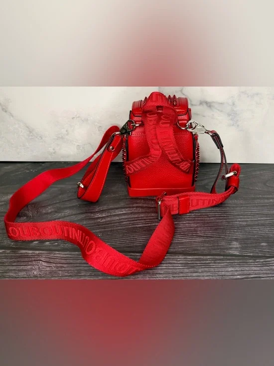 Christian Louboutin Explorafunk Mini Backpack Crossbody | Red Studded Leather - Picture 2 of 9